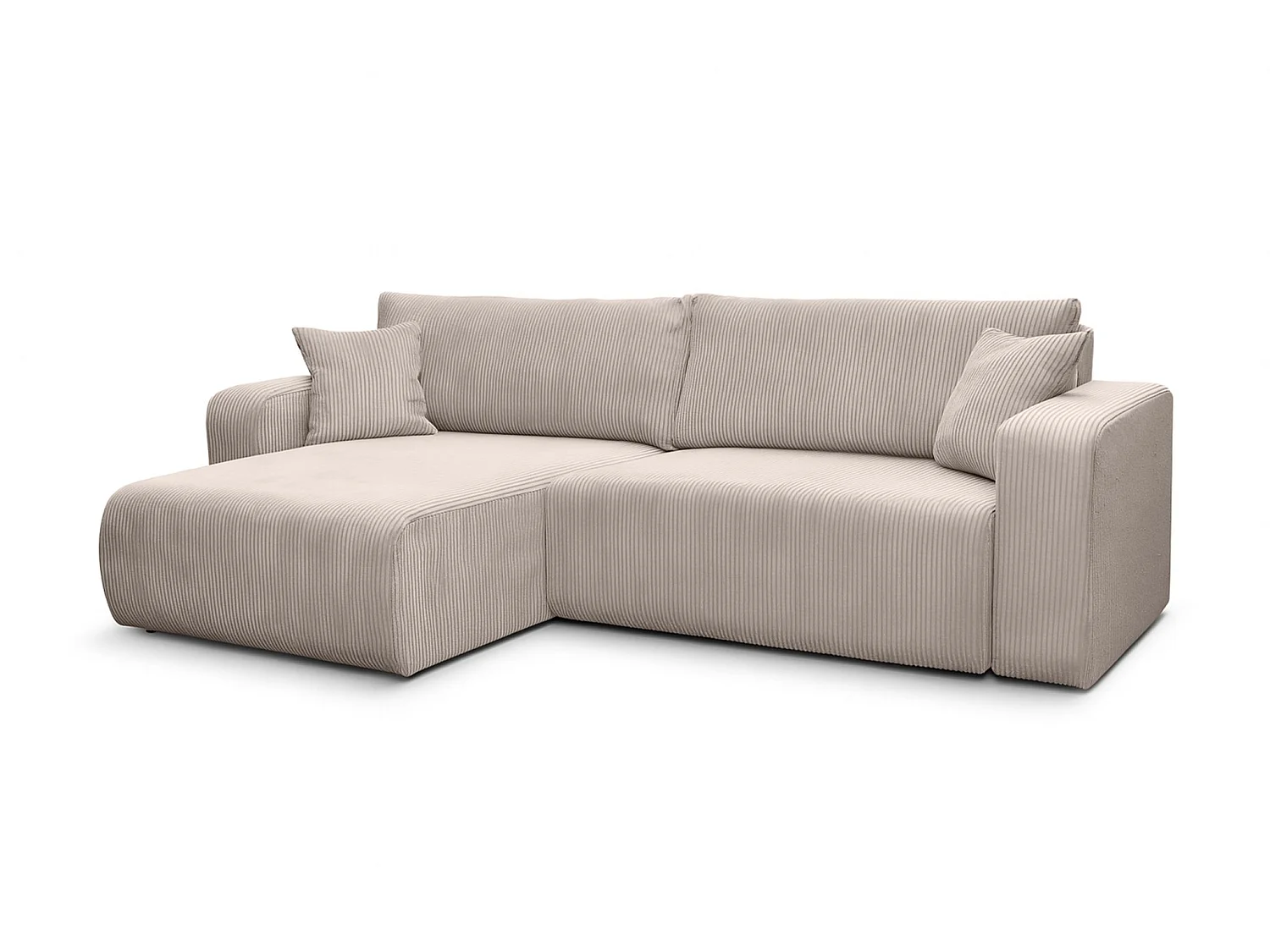 Canapé d'angle convertible 3 places avec coffre en velours beige
