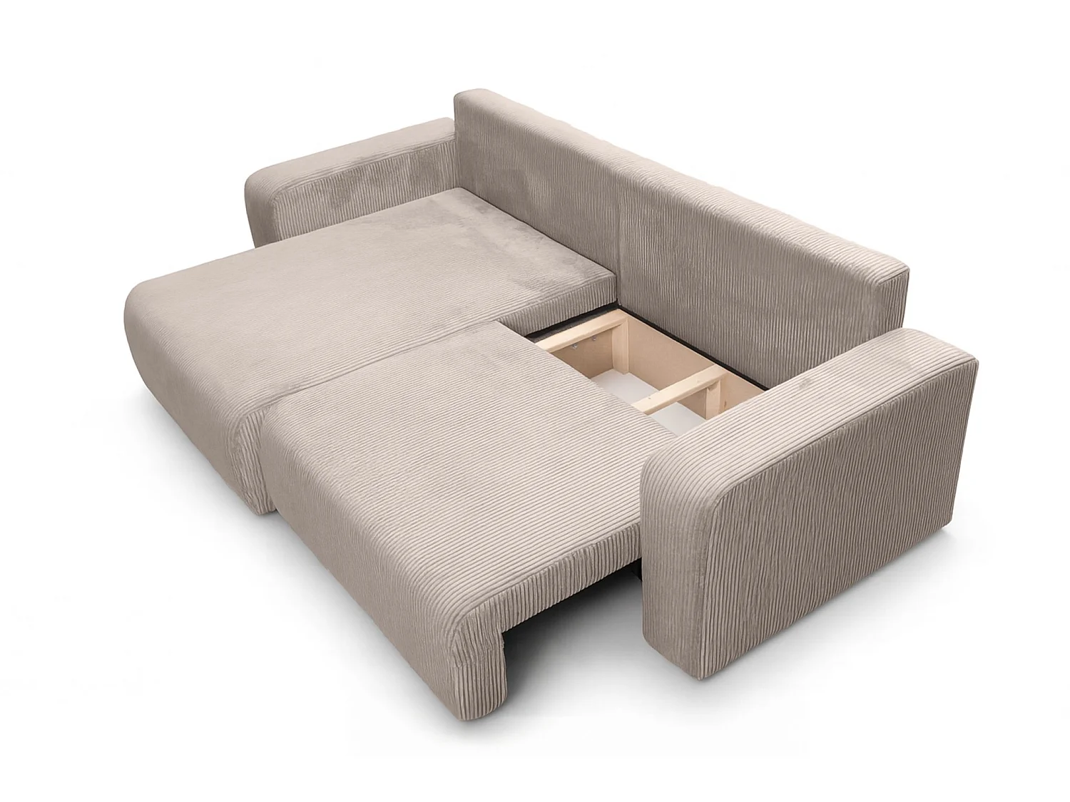 Canapé d'angle convertible 3 places avec coffre en velours beige