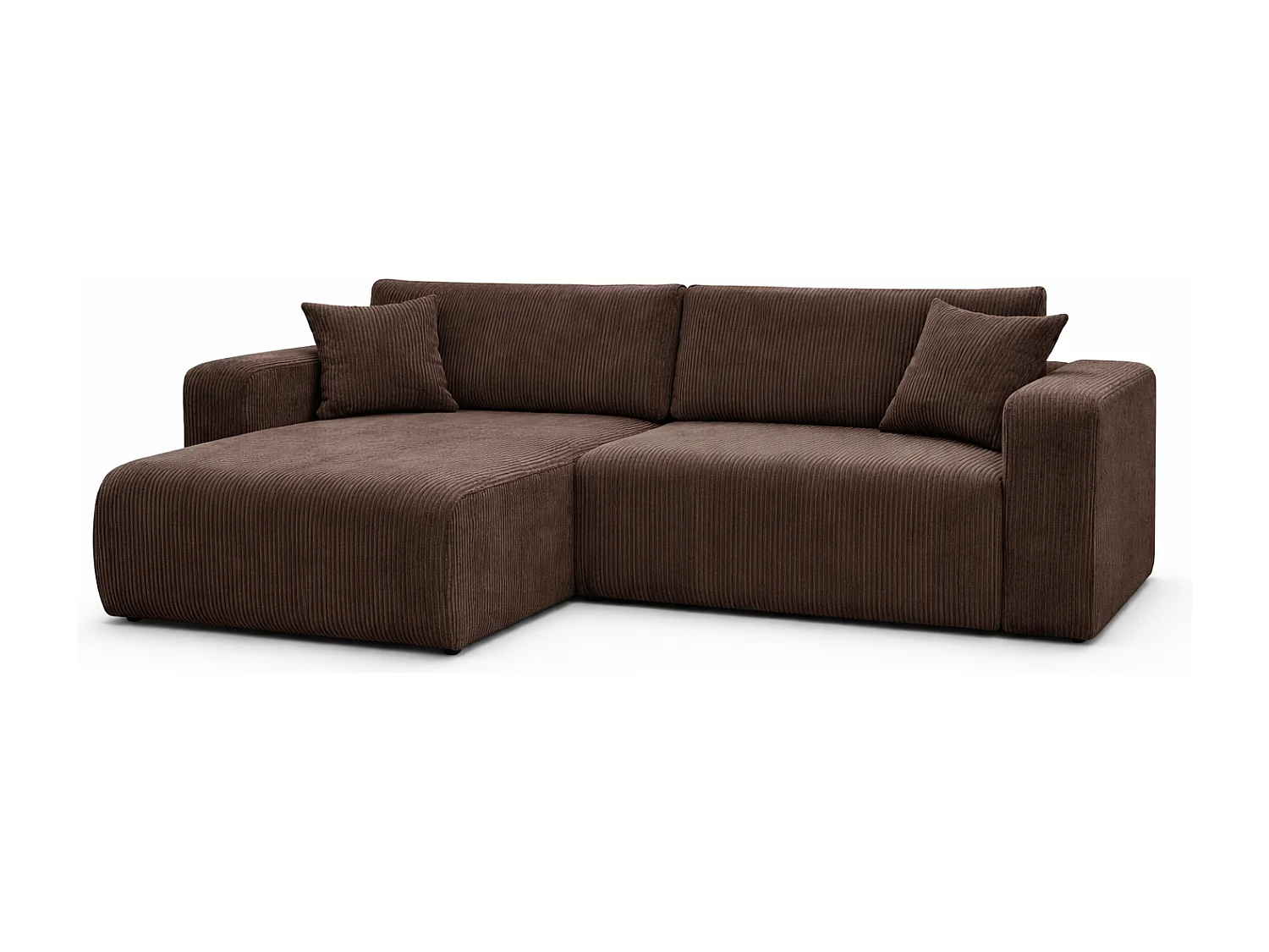 Divano letto angolare reversibile con vano contenitore universale in velluto a coste marrone cioccolato Flora L