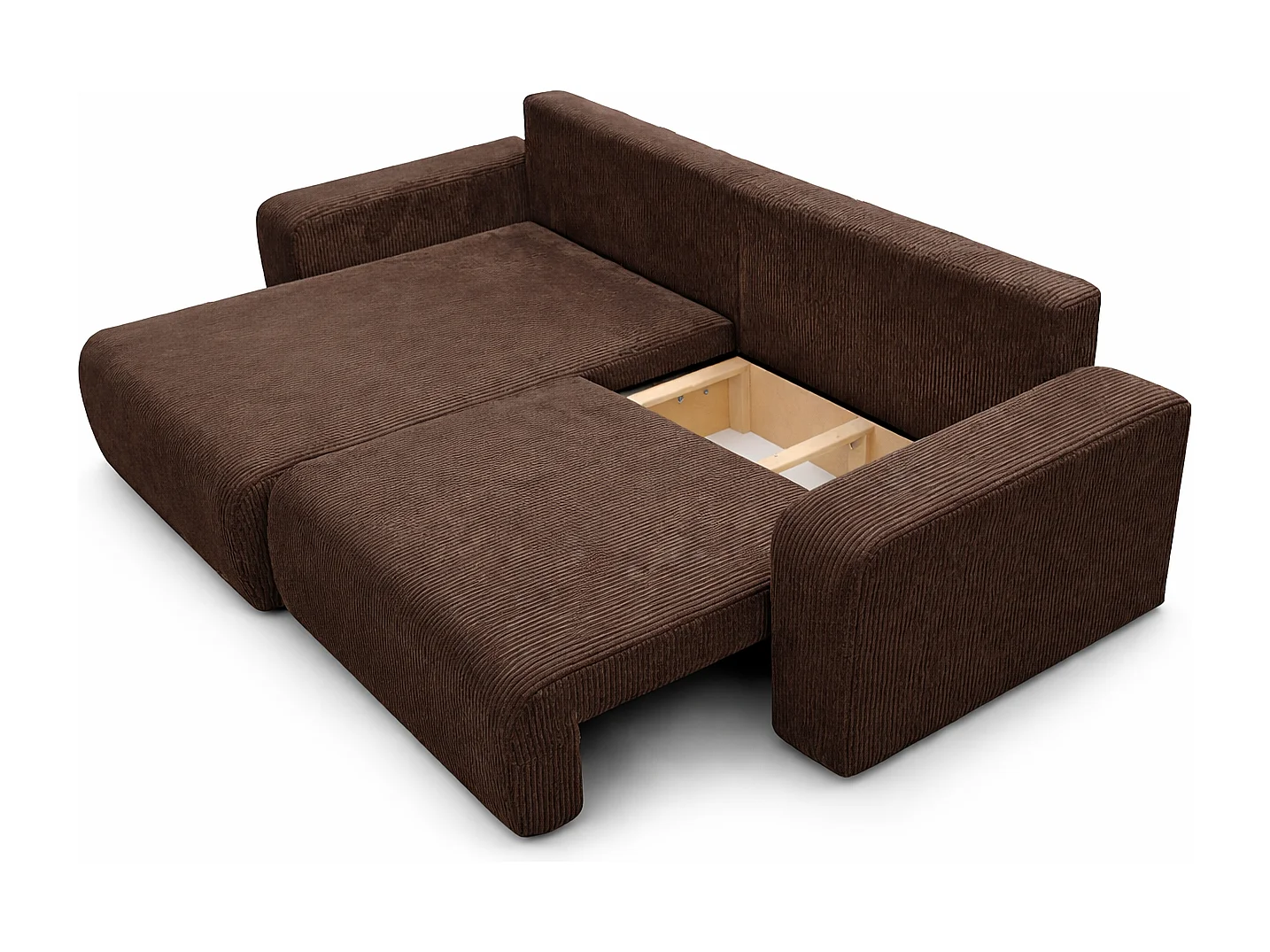 Divano letto angolare reversibile con vano contenitore universale in velluto a coste marrone cioccolato Flora L