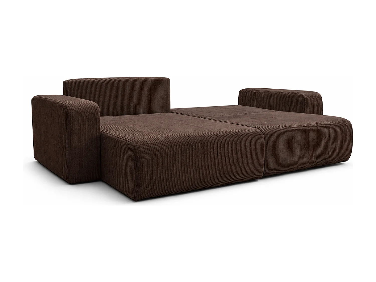 Canapé d'Angle réversible convertible avec fonction de couchage coffre universel en velours côtelé brun chocolat Flora L