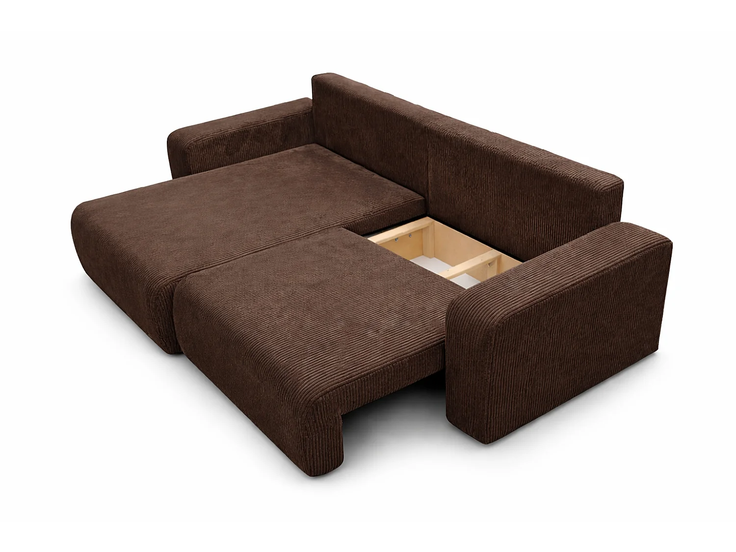 Canapé d'angle convertible 3 places avec coffre en velours brun