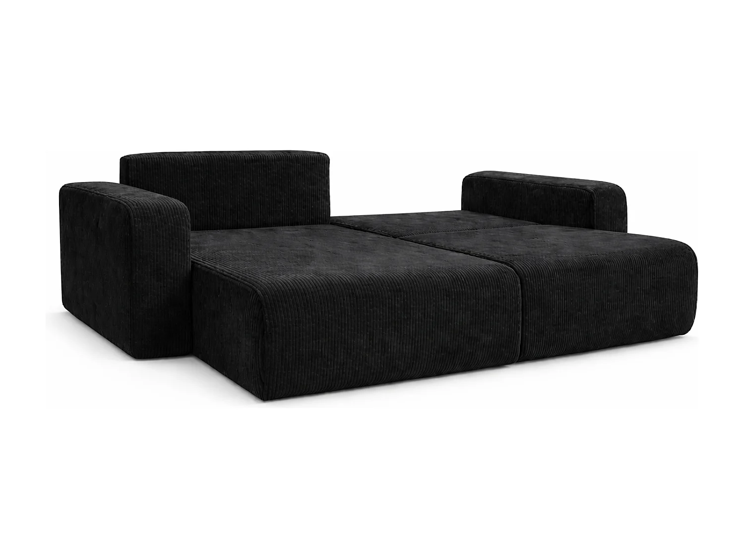 Divano letto angolare reversibile con vano contenitore universale in velluto a coste nero Flora L