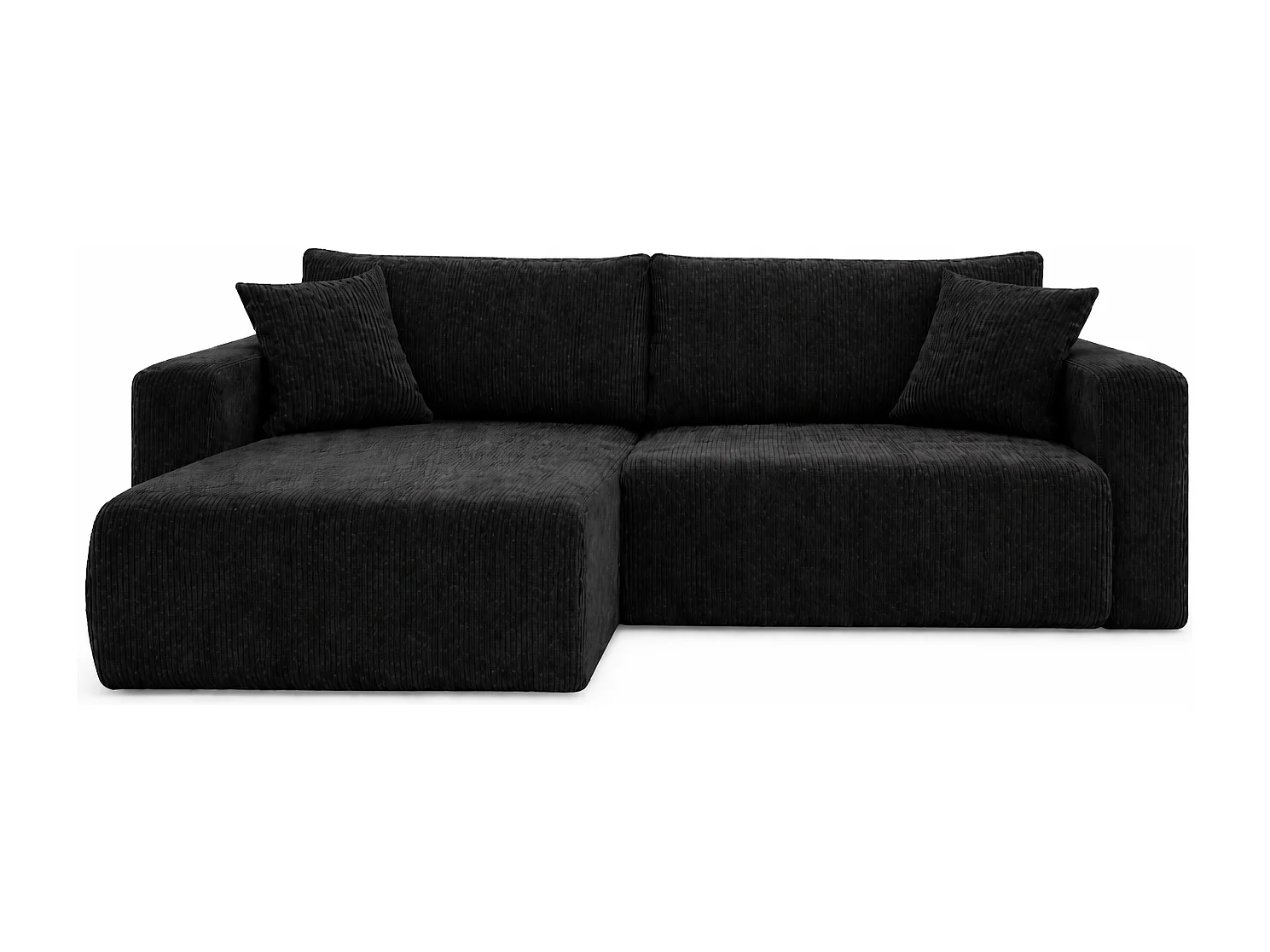 Canapé d'Angle réversible convertible avec fonction de couchage coffre universel en velours côtelé noir Flora L