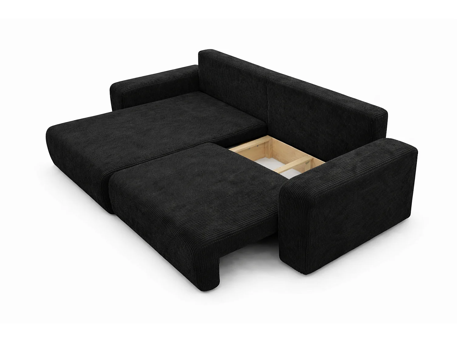 Canapé d'Angle réversible convertible avec fonction de couchage coffre universel en velours côtelé noir Flora L