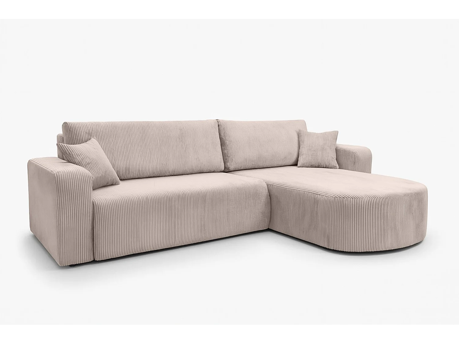 Divano letto angolare reversibile con vano contenitore universale in velluto a coste beige Kimo XL