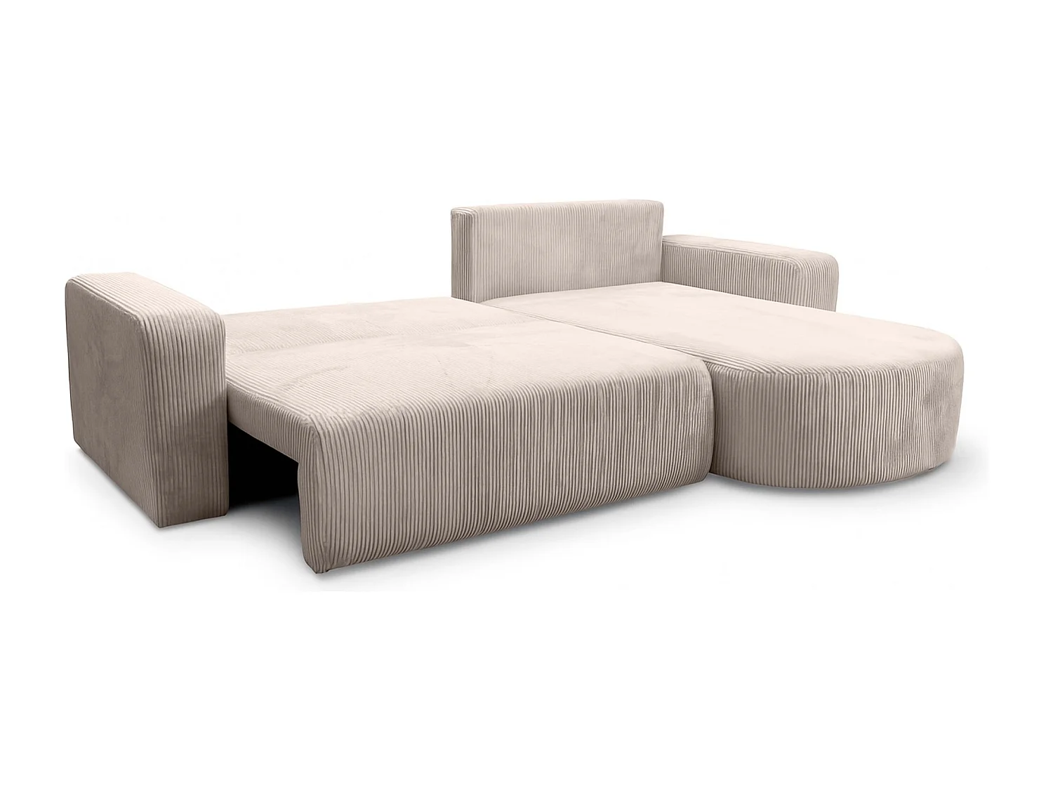 Divano letto angolare reversibile con vano contenitore universale in velluto a coste beige Kimo XL