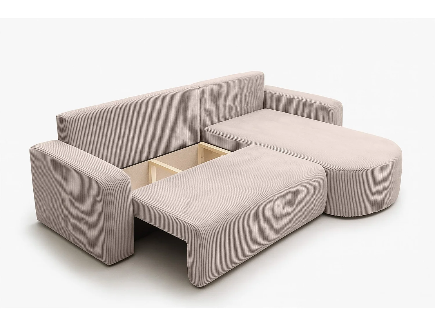 Canapé d'angle convertible express 4 places avec coffre en velours beige