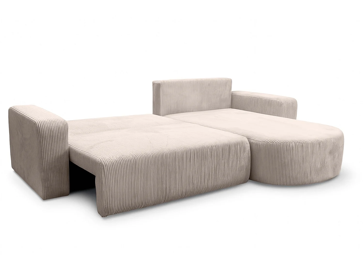 Canapé d'angle convertible express 4 places avec coffre en velours beige