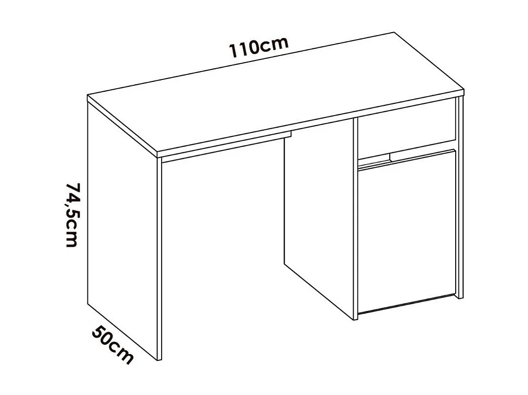 Mesa de escritorio Bali con cajón + puerta blanco 74,5x110x50 cm