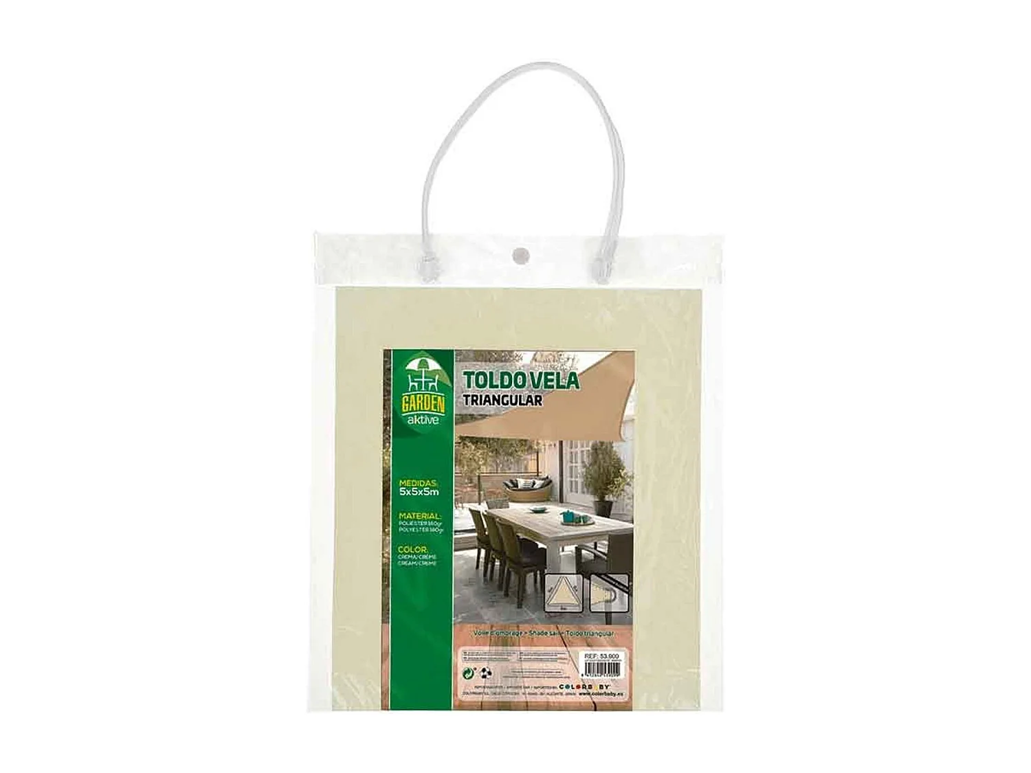 Toldo vela de sombreo Aktive Garden poliéster crema 5x5x5 m