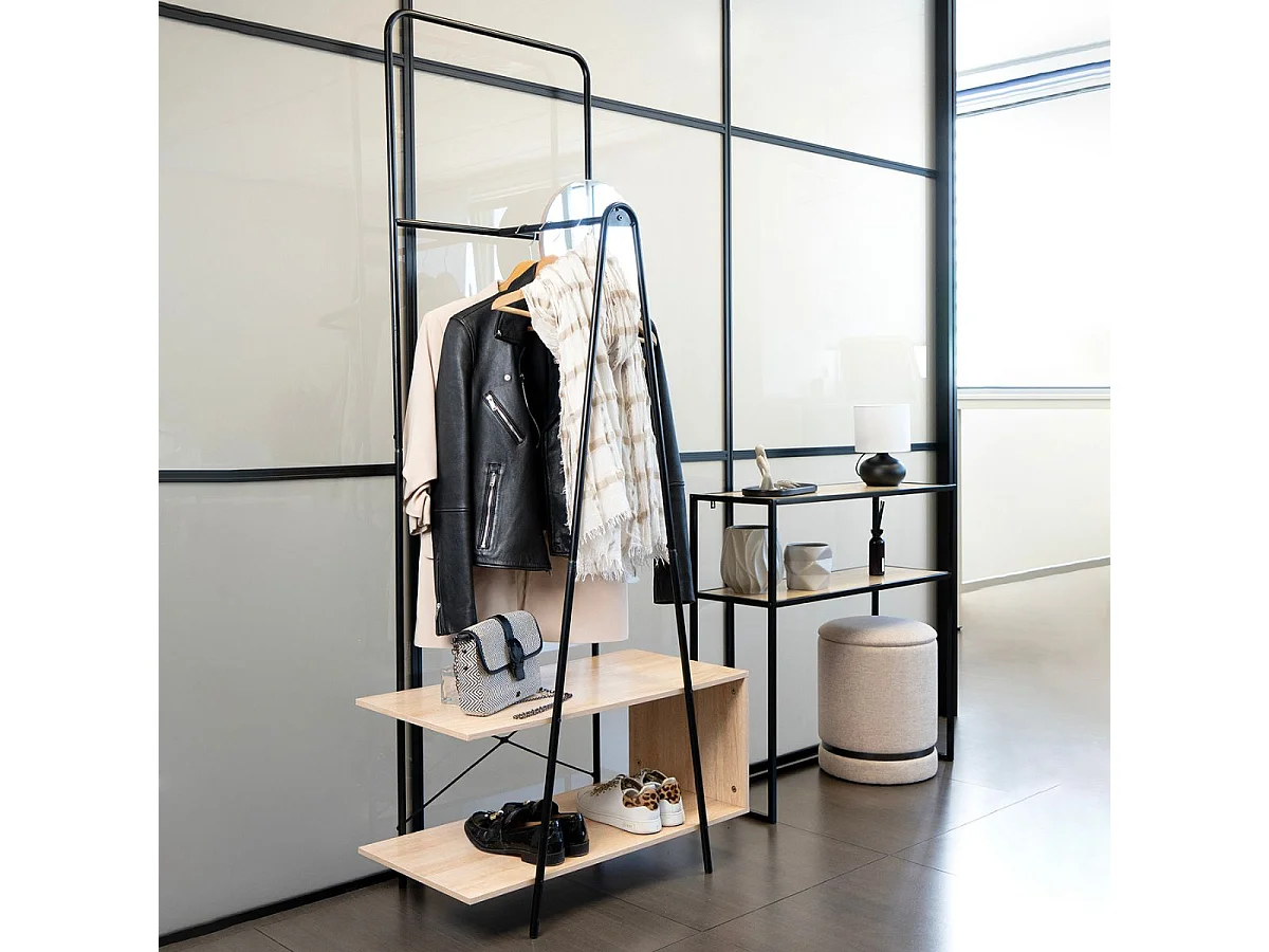 Perchero MOA Vinthera con espejo negro/natural 180x76x40 cm