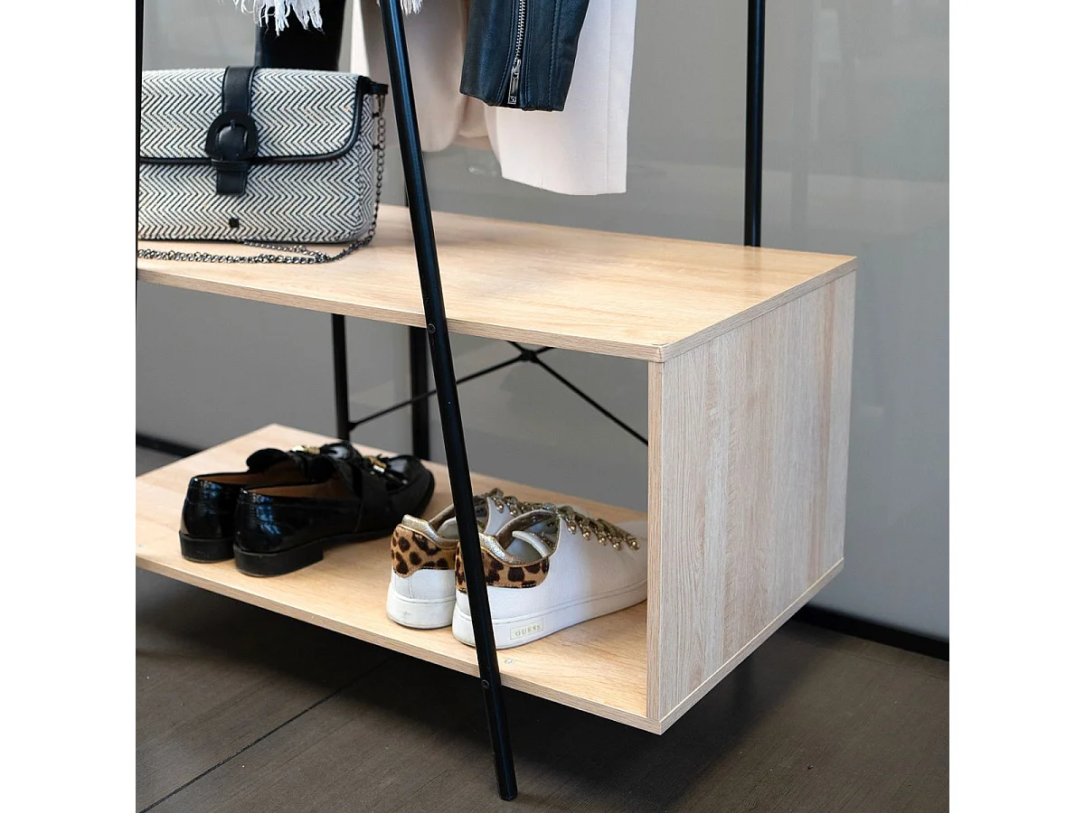 Perchero MOA Vinthera con espejo negro/natural 180x76x40 cm