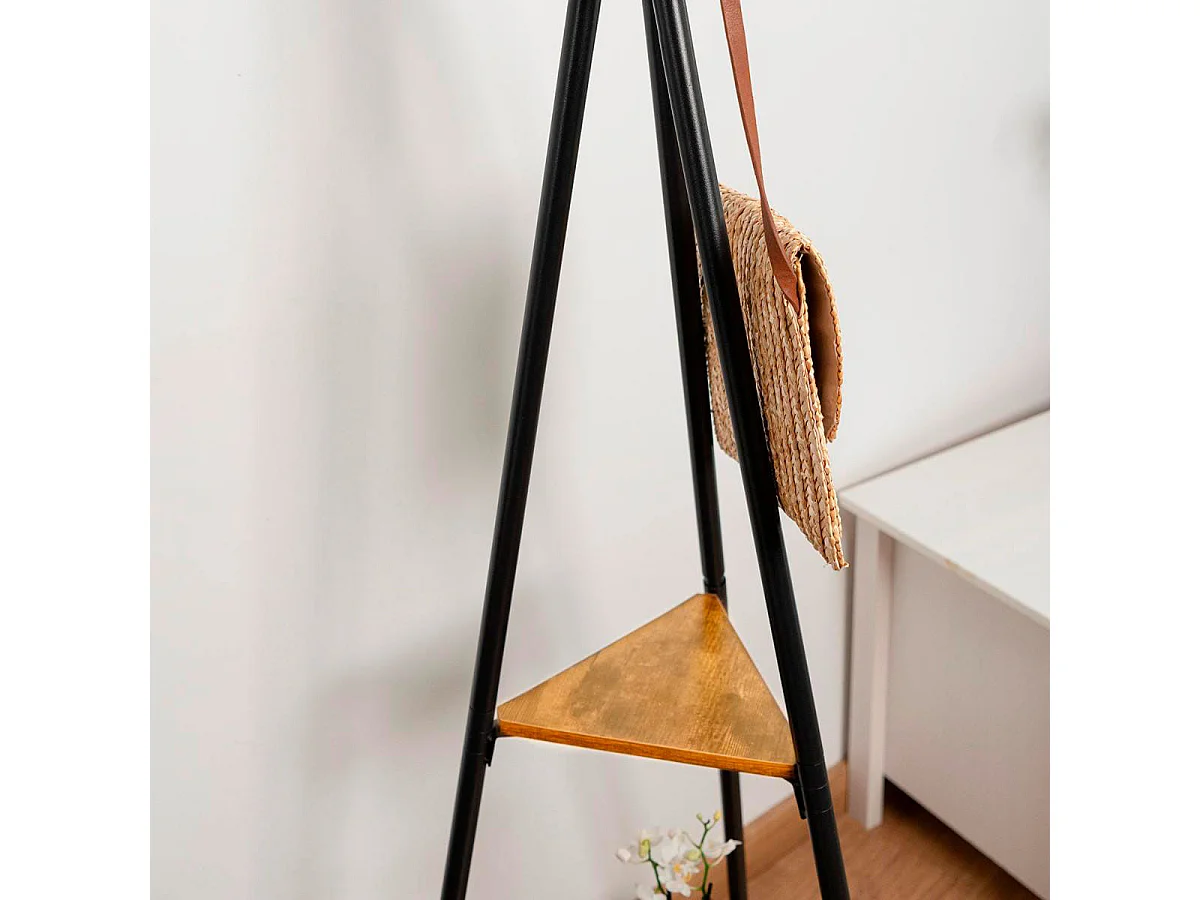 Perchero de pie MOA Vinthera 5 colgadores + 2 estantes negro 180 cm