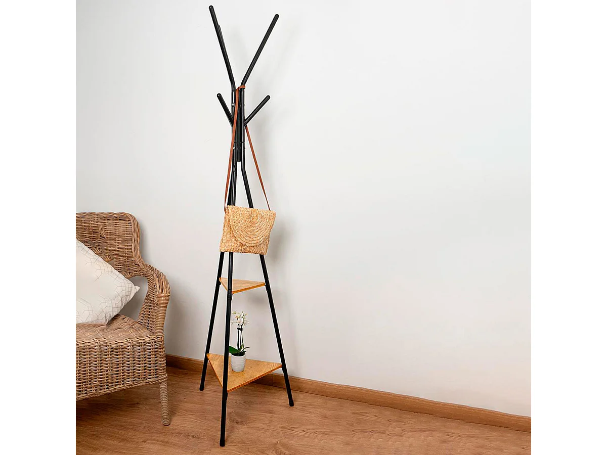 Perchero de pie MOA Vinthera 5 colgadores + 2 estantes negro 180 cm