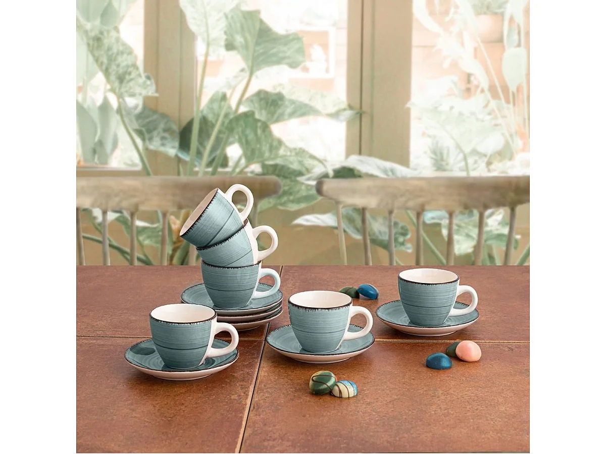 Pack de 6 tazas Vita Morning Quid con platillo cerámica turquesa 9 cl