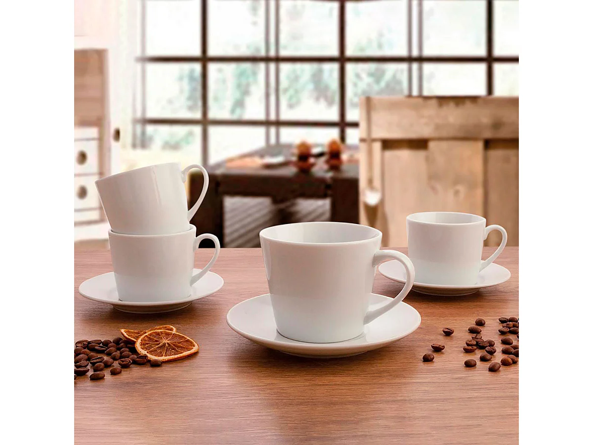 Pack de 6 tazas de café Renova Blanca Quid con plato blanco