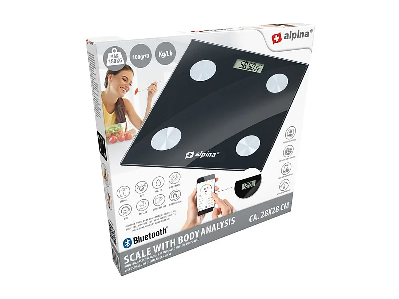 Báscula inteligente Alpina análisis corporal + Bluetooth negro