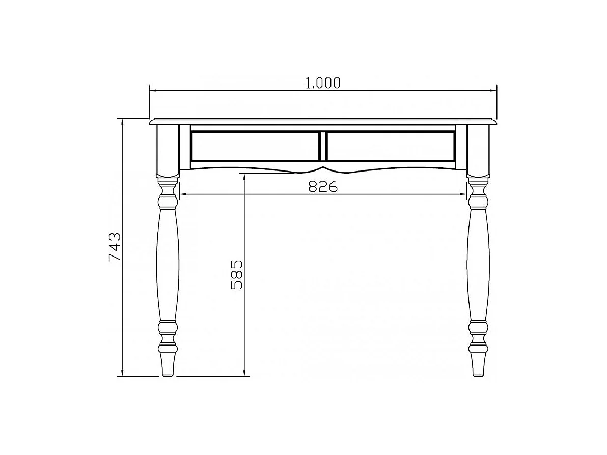 Bureau Blanc 2 Tiroirs Style Anglais PIeds Tournées L 100 H 74.3 P 56.4 cm