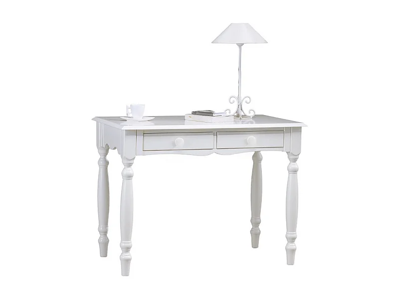 Bureau Blanc 2 Tiroirs Style Anglais PIeds Tournées L 100 H 74.3 P 56.4 cm