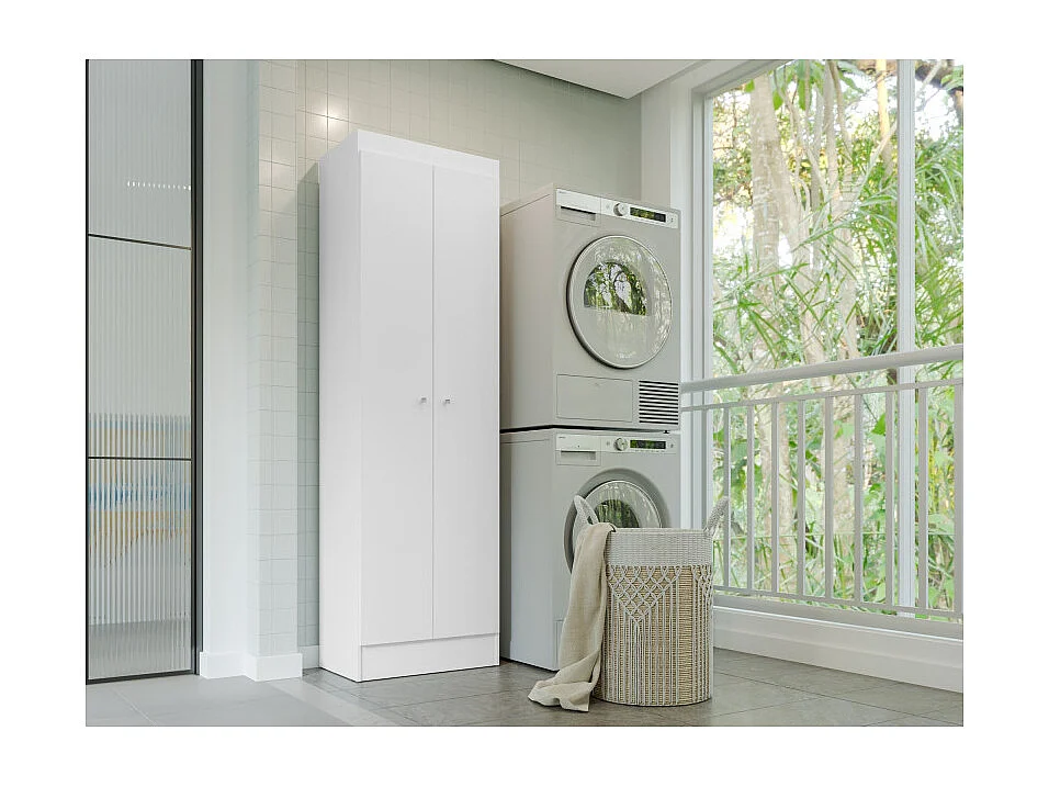 Armoire Multifonctions Blanche 2 portes 5 Niches L 63 H 180 P 35 cm