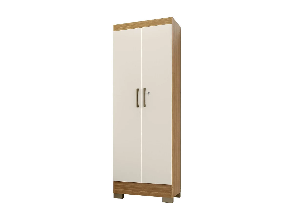 Armoire Multifonctions Chêne et Blanc Ecru 2 portes 5 Niches L 63 H 180 P 35 cm