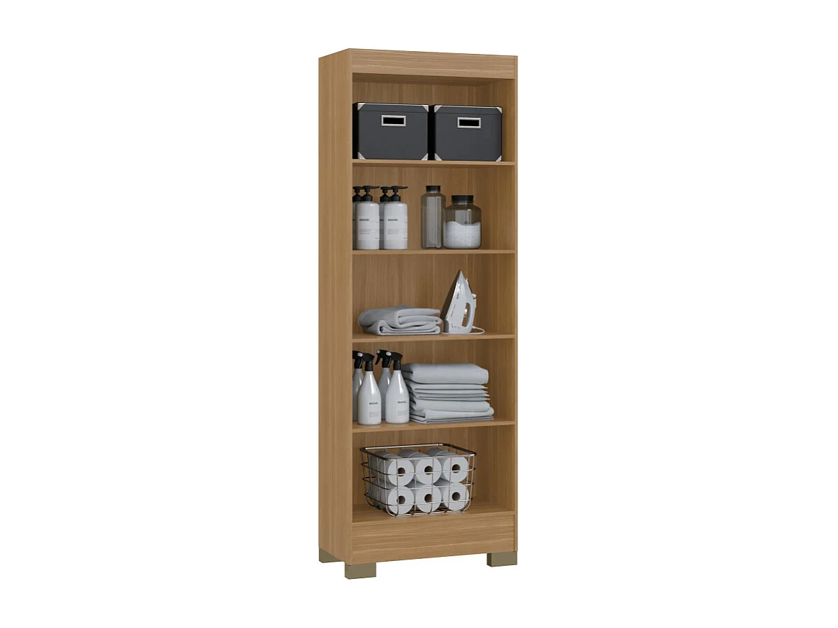 Armoire Multifonctions Chêne et Blanc Ecru 2 portes 5 Niches L 63 H 180 P 35 cm
