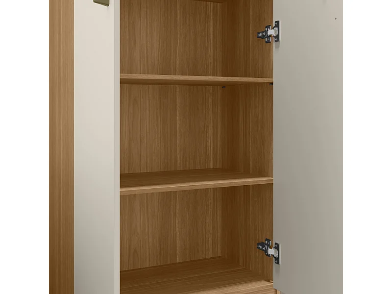 Armoire Multifonctions Chêne et Blanc Ecru 2 portes 5 Niches L 63 H 180 P 35 cm