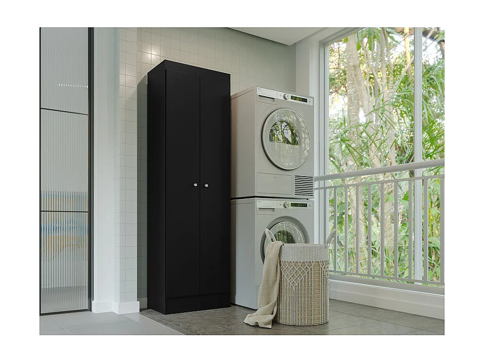 Armoire Multifonctions Noire 2 portes 5 Niches L 63 H 180 P 35 cm