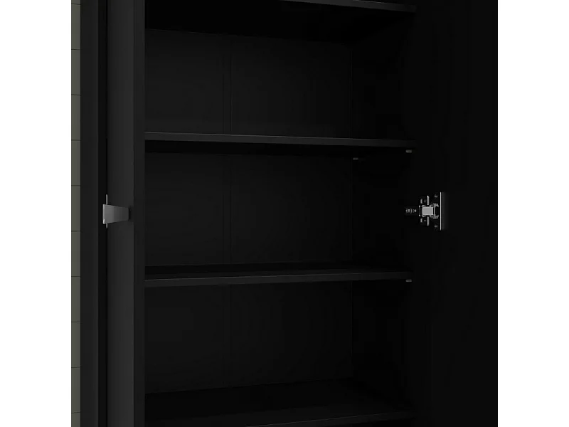 Armoire Multifonctions Noire 2 portes 5 Niches L 63 H 180 P 35 cm