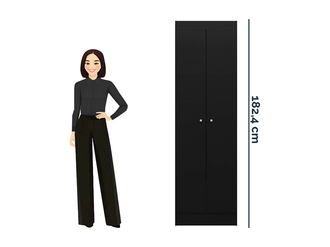 Armoire Multifonctions Noire 2 portes 5 Niches L 63 H 180 P 35 cm