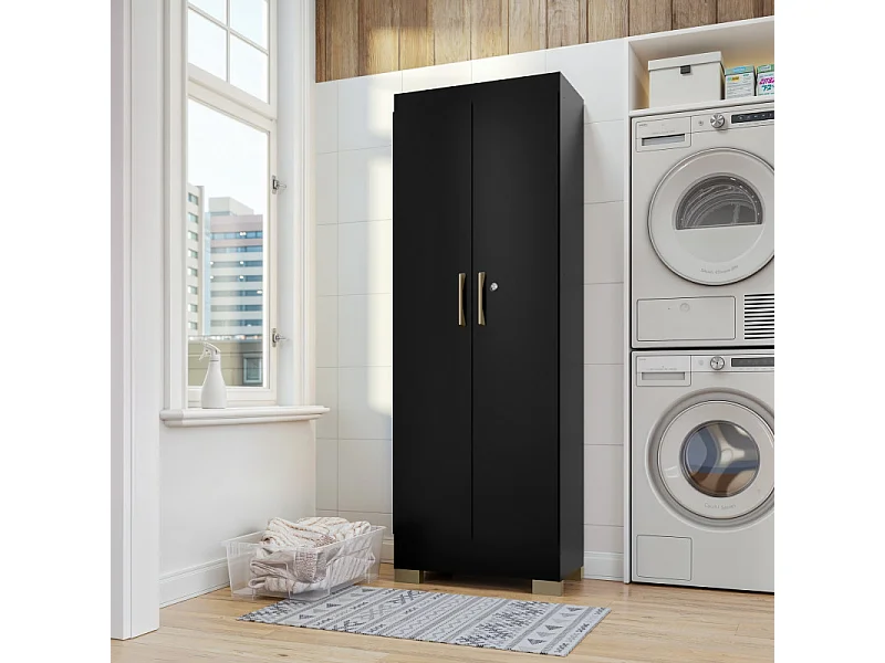 Armoire Multifonctions 2 portes 5 Niches Noire L 63 H 180 P 35 cm