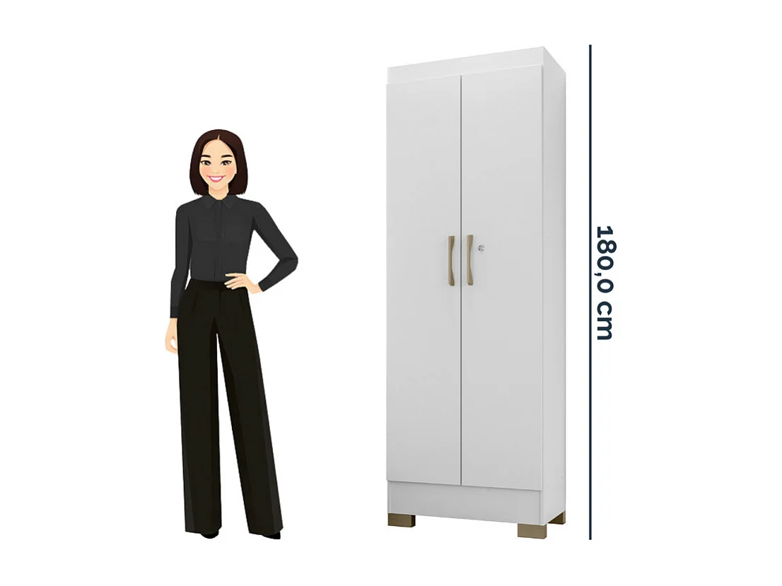 Armoire Multifonctions Blanche 2 portes 5 Niches L 63 H 180 P 35 cm