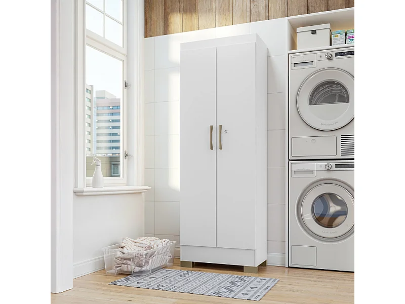 Armoire Multifonctions Blanche 2 portes 5 Niches L 63 H 180 P 35 cm