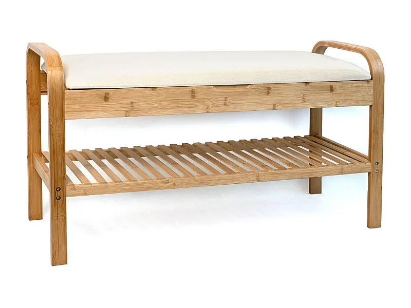 Banco zapatero MOA Vinthera 1 estante con asiento acolchado natural/beige 50x90x33 cm