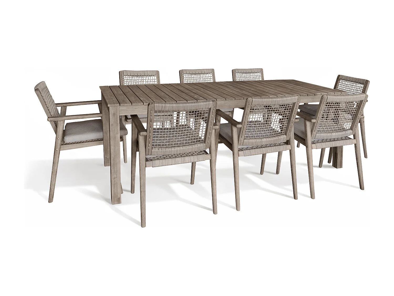 Now's Home - Ensemble Table 230cm + 8 Fauteuils/table Acacia Vieilli + Corde Eden