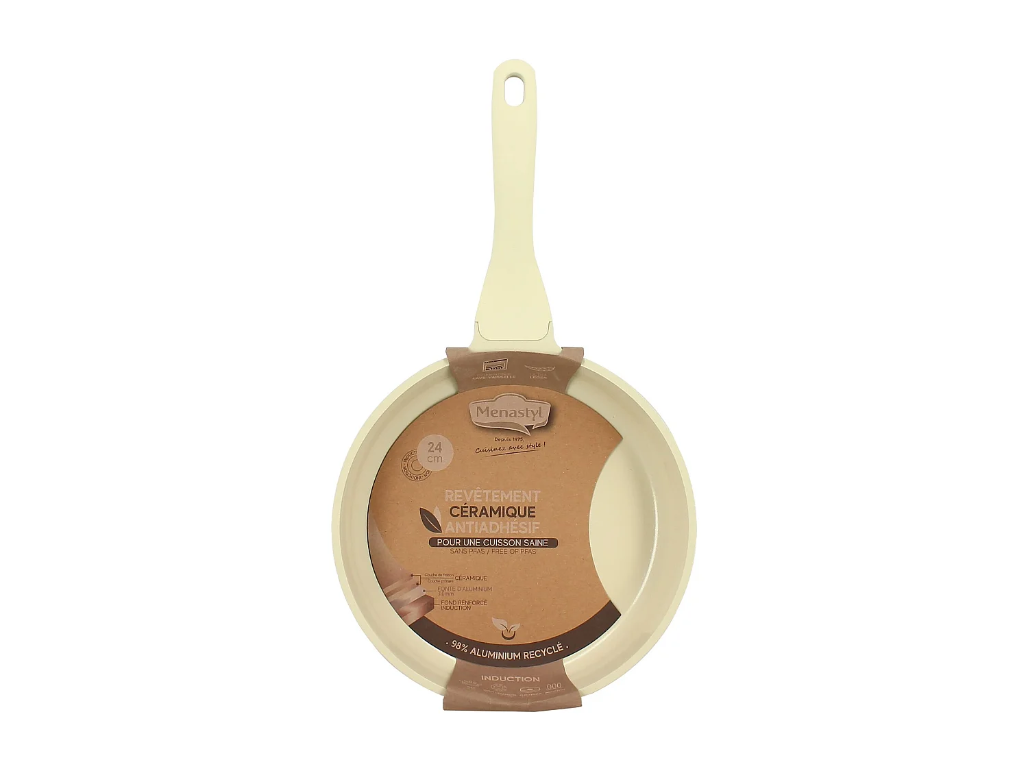 Menastyl - Poele Pure 24cm D'aluminium Recyclé Crème