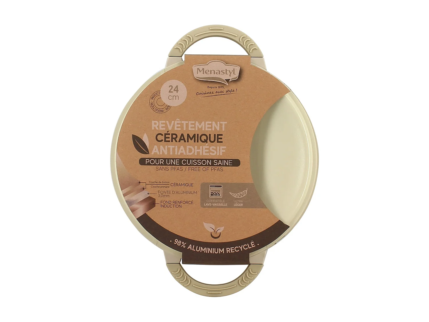 Menastyl - Faitout Pure 24cm En Fonte D'aluminium Recycle Creme