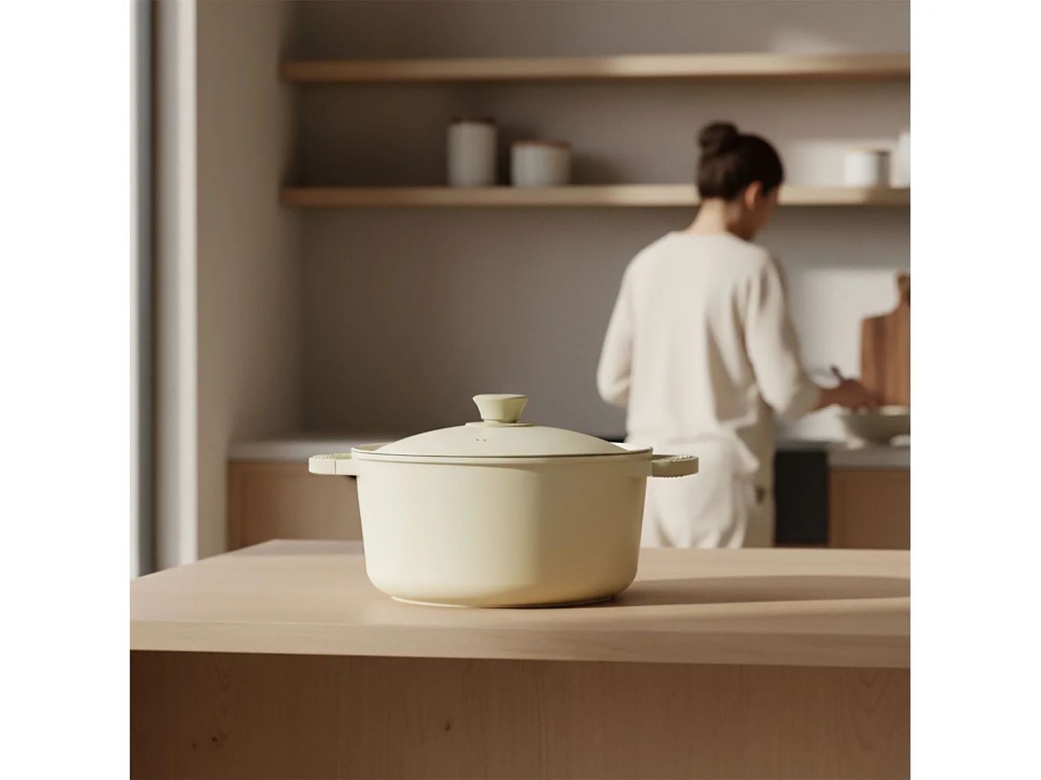 Menastyl - Faitout Pure 24cm En Fonte D'aluminium Recycle Creme