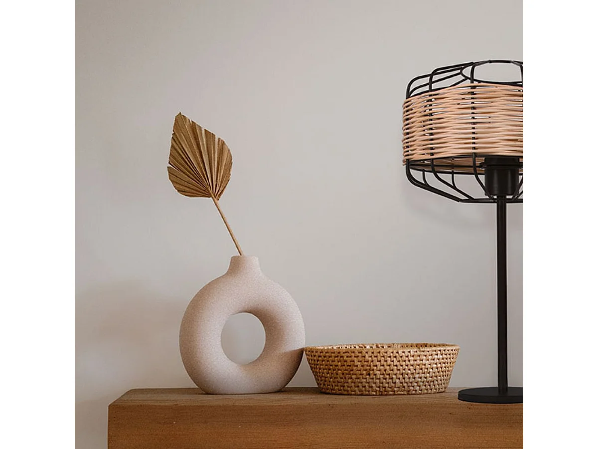 Lámpara de sobremesa Solange Lumit  60W mimbre natural/marrón Ø25x45,5 cm