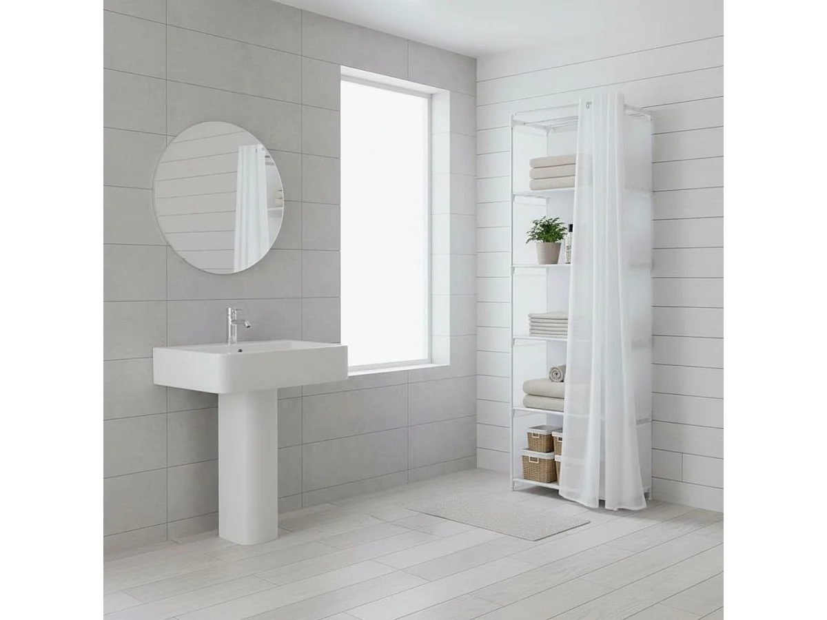 Estantería auxiliar con 5 estantes y cortina blanco 155x40x28 cm