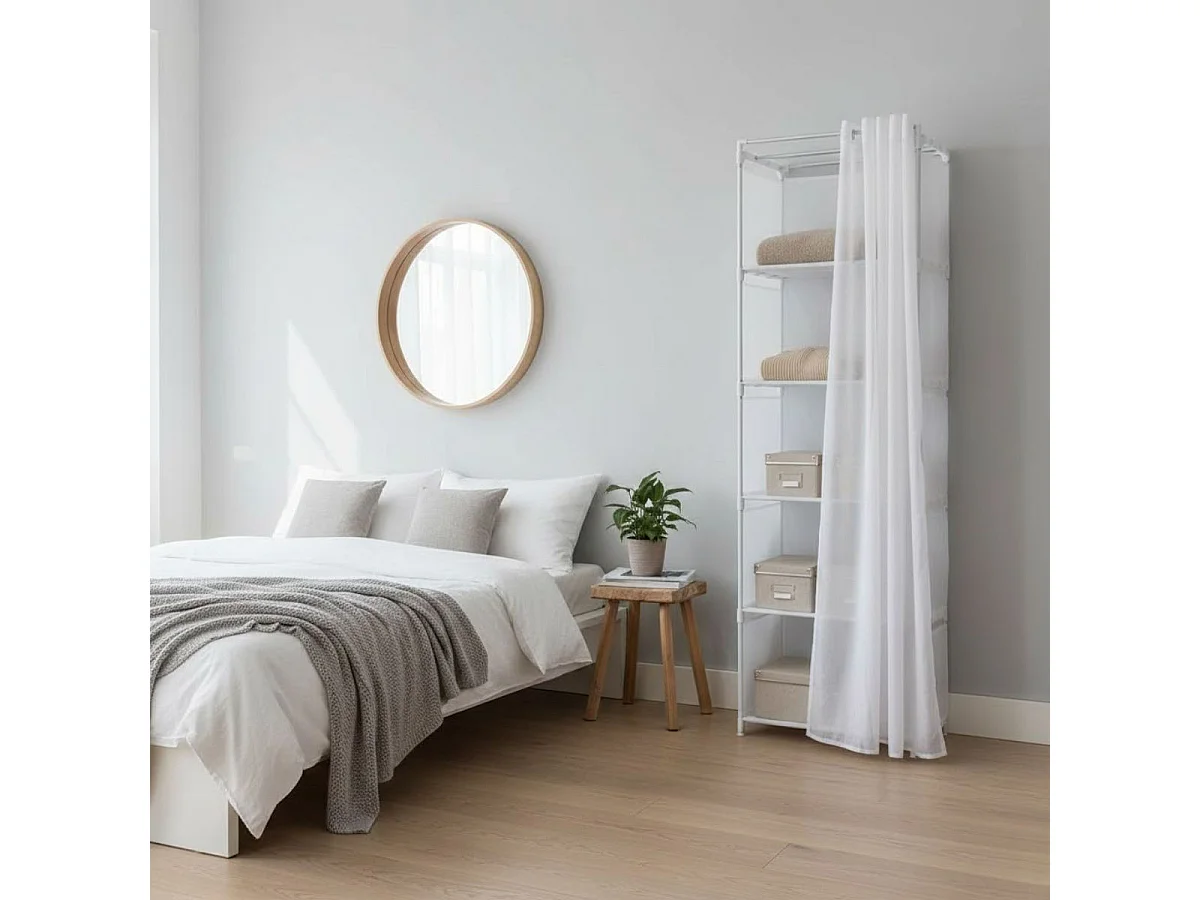 Estantería auxiliar con 5 estantes y cortina blanco 155x40x28 cm