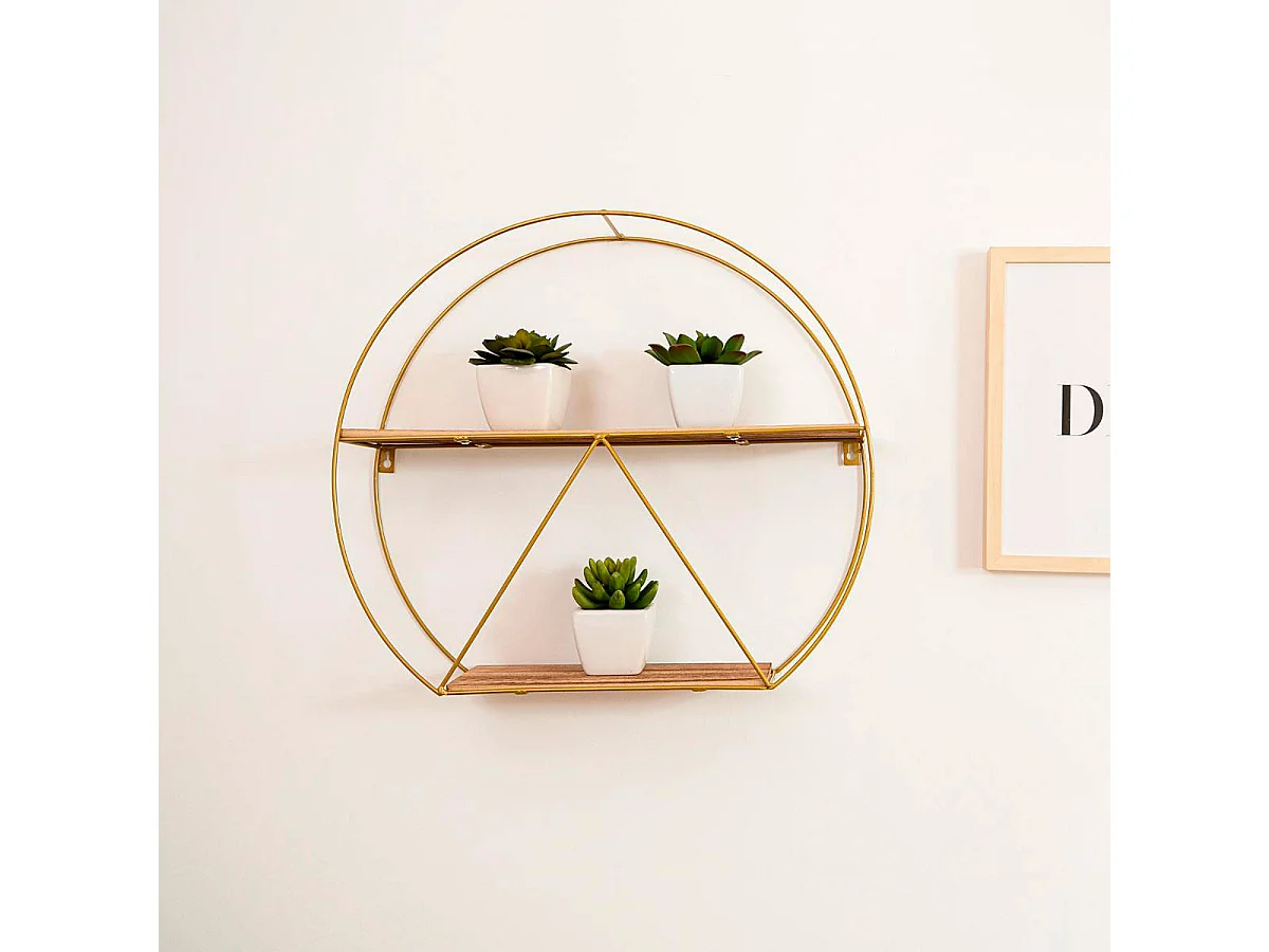 Estantería de pared MOA Vinthera forma circular natural/dorado 40x50x12 cm
