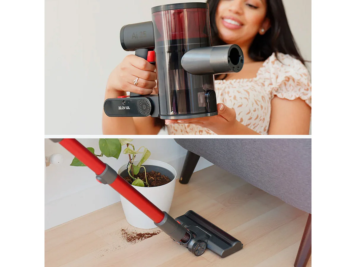 Aspirador vertical Evvo Ai25 200W 12kPa 2 en 1 negro/rojo