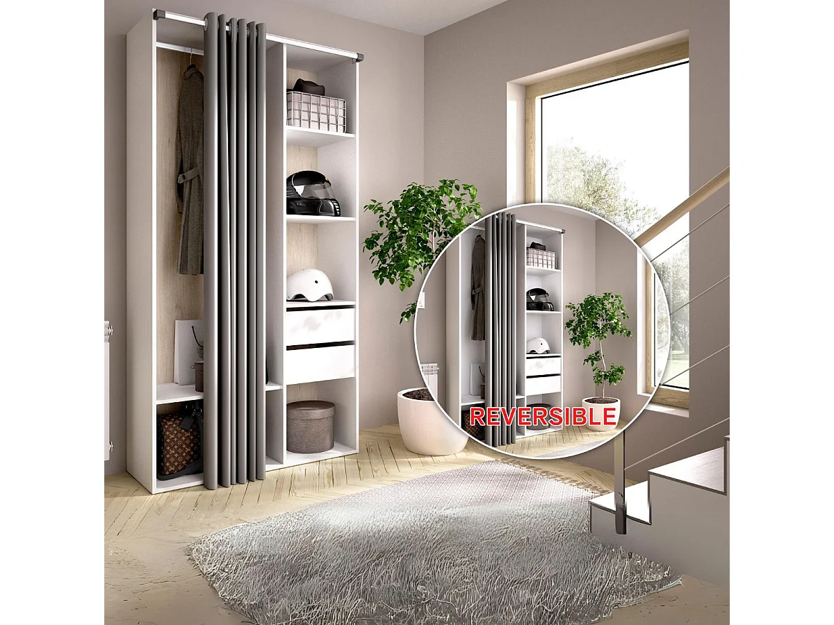 Armario vestidor Suit reversible 2 cajones + cortina blanco/natural 205x98x53 cm