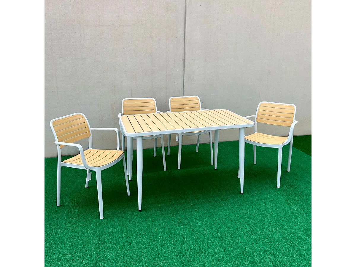 Mesa de jardín Tabarca blanco/natural 74x120x70 cm