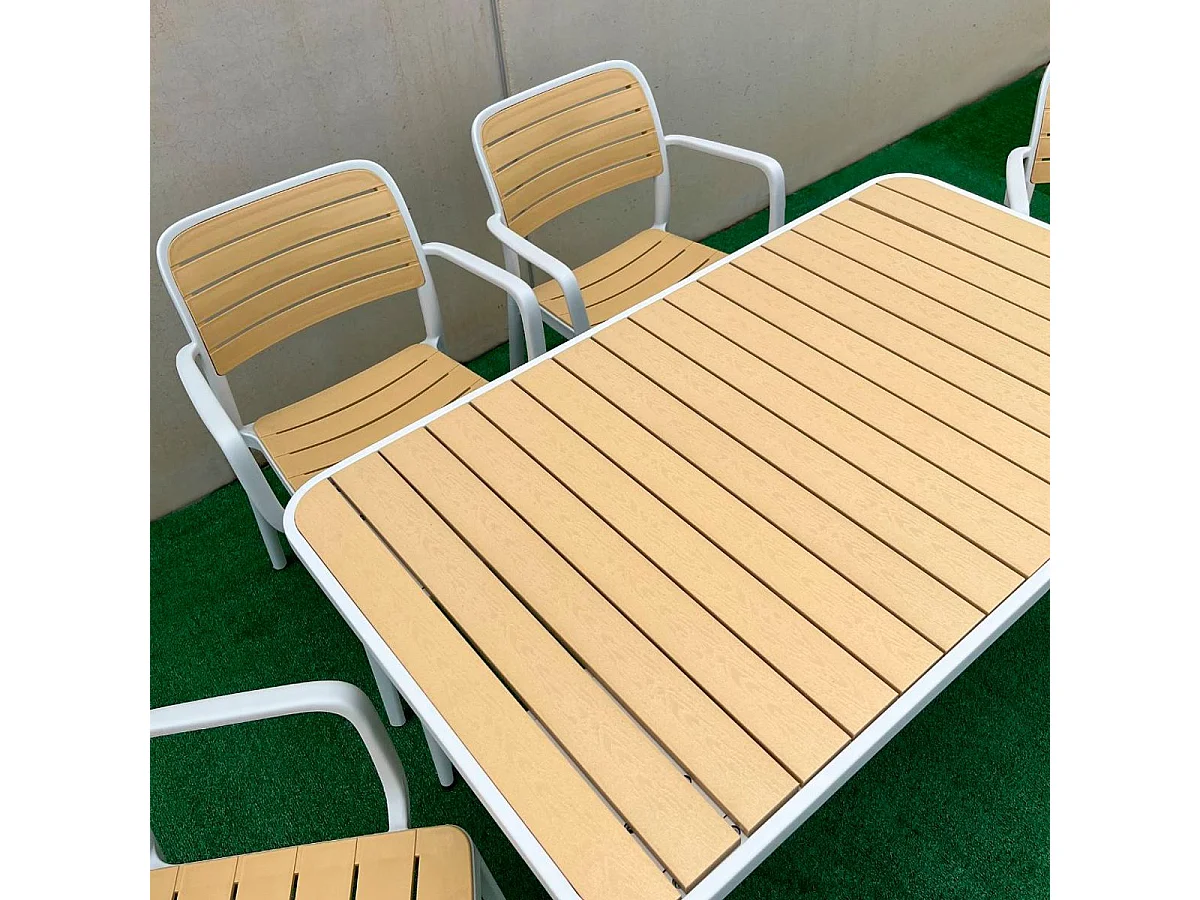 Mesa de jardín Tabarca blanco/natural 74x120x70 cm