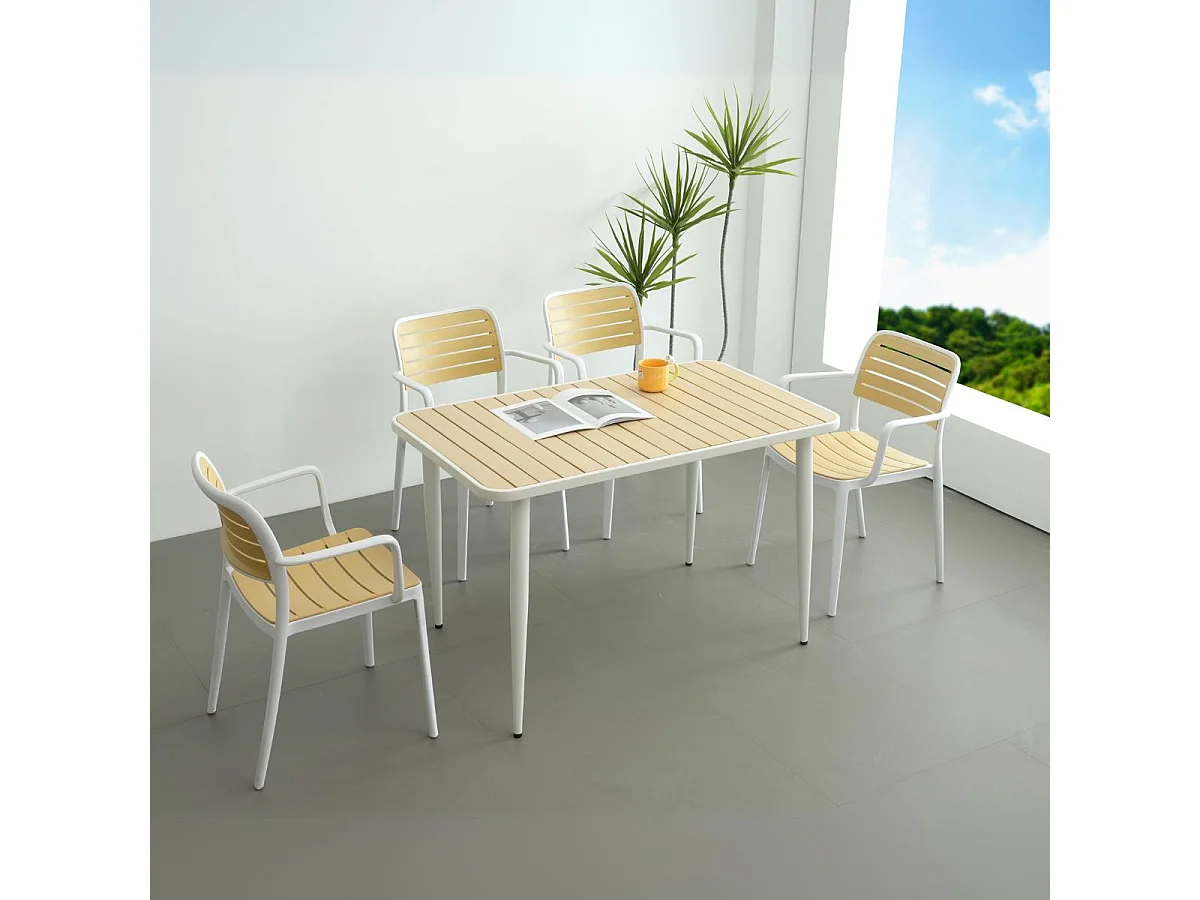 Mesa de jardín Tabarca blanco/natural 74x120x70 cm