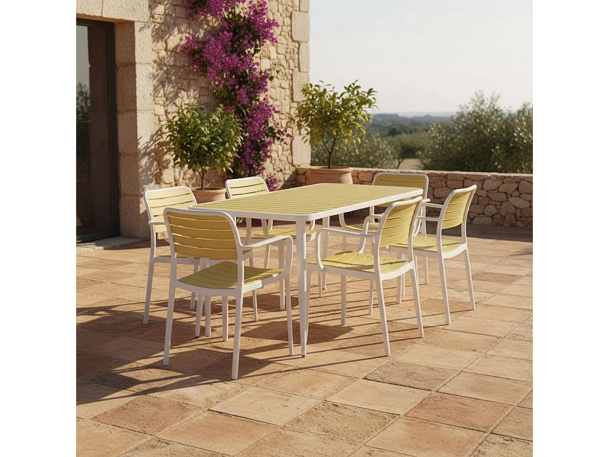 Mesa de jardín Tabarca blanco/natural 74x120x70 cm