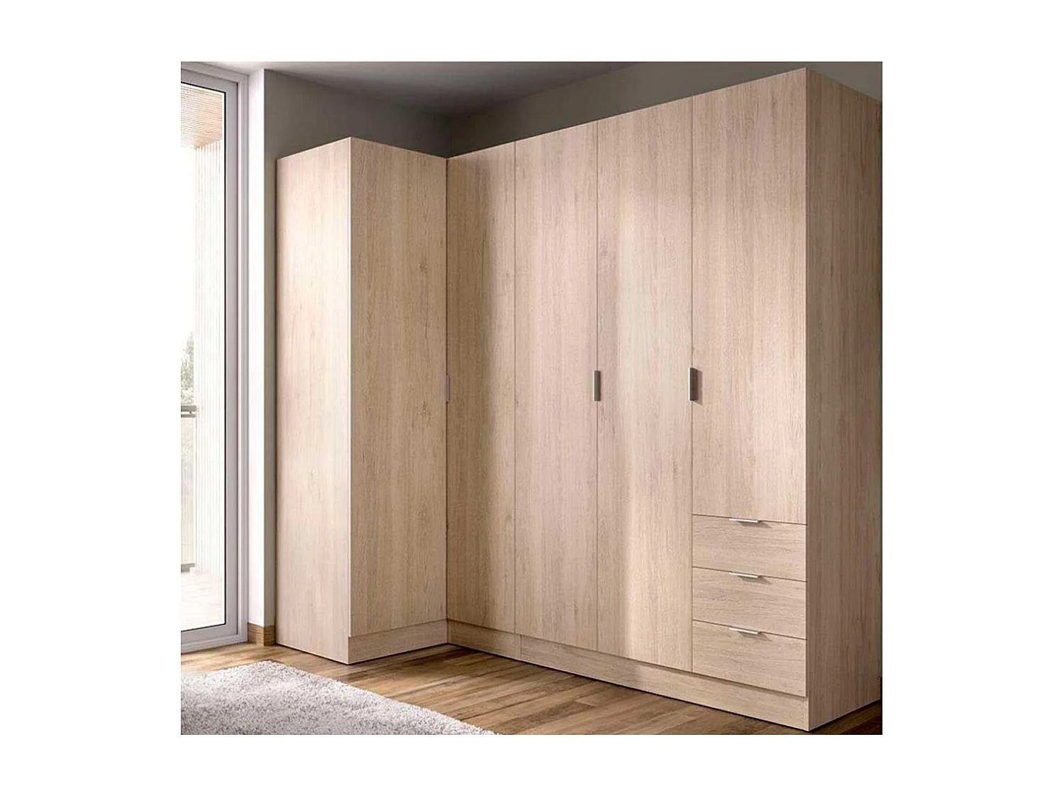 Armario esquinero Essen 2 módulos 4 puertas natural 184x214x91 cm